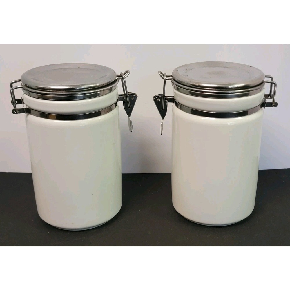 Ceramic & Stainless Steel Kitchen Sealed Canister Coffee Sugar Storage Set of 2